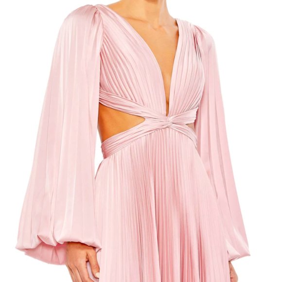 MAC DUGGAL 26737 PLEATED LONG SLEEVE CUTOUT PINK GOWN sz 14 - Picture 4 of 5